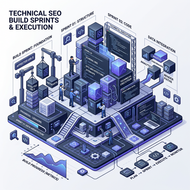 Execution visualization of technical SEO build sprints and implementation